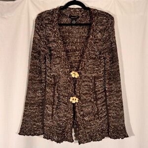 BCBG MaxAzria Boho Knit Cardigan w/ Wooden Flower Buttons
